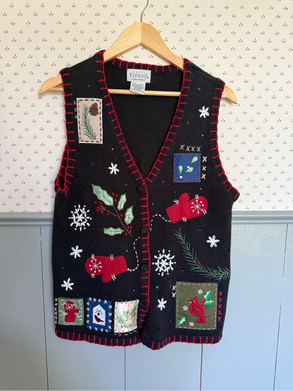 Vintage Knit Holiday Patchwork Vest